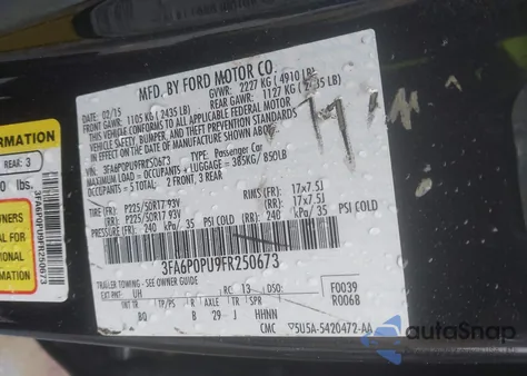 2015 Ford Fusion Energi Se Luxury из США, поврежденный, VIN 3FA6P0PU9FR250673